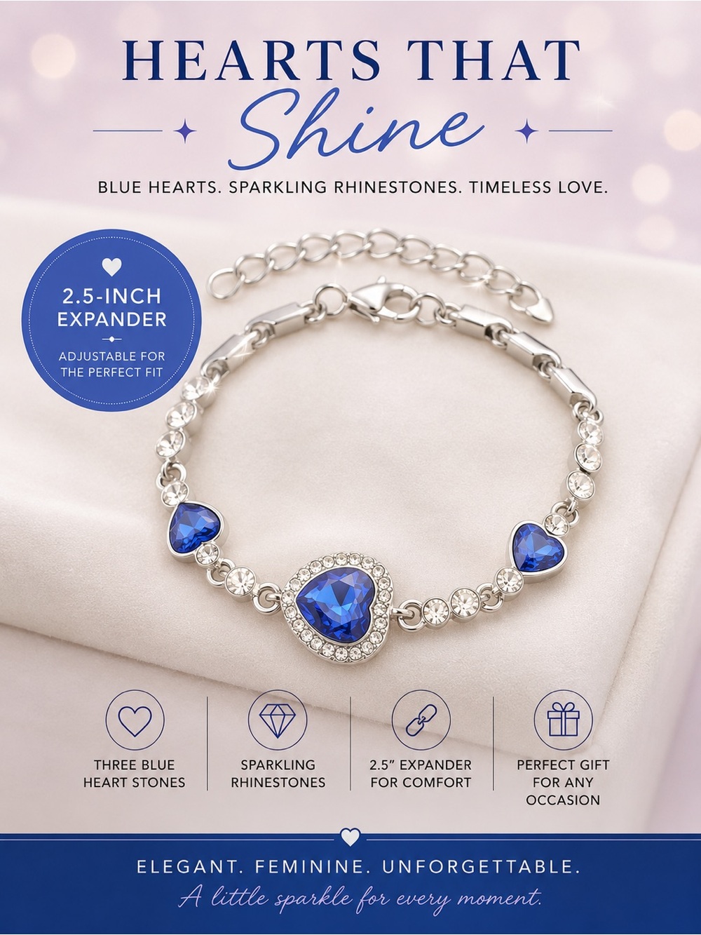paparazzi Blue Heart Rhinestone Bracelet with Silver-Tone Accents